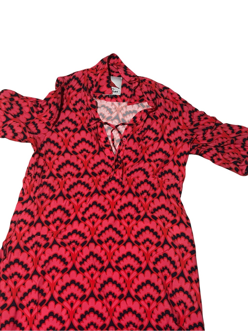 Lesley Evers Midi/Maxi Dress Retro Floral Print Pink Red Black - Picture 3 of 6